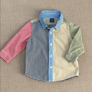 Gap mixed gingham button down shirt w/ tab sleeves